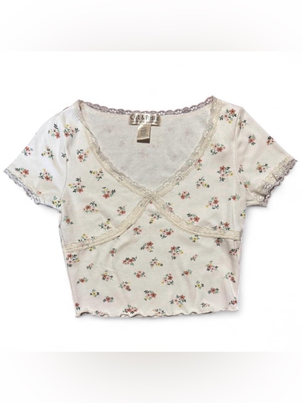 Floral Babydoll Crop Top With Lace Trim